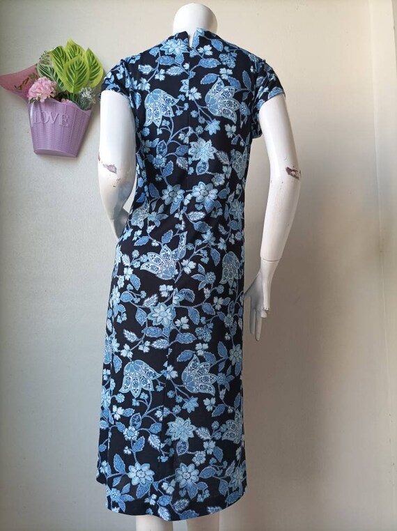 Vintage HANAE MORI Blue floral Print Dress Size M - image 8