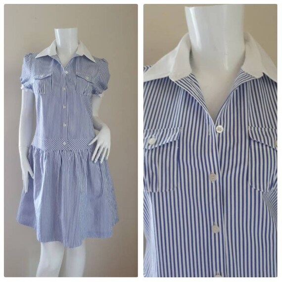 Mary Quant Stripe Cotton Striped Dress Shirt Size