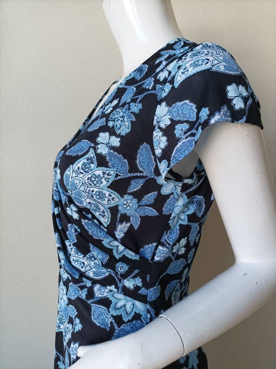 Vintage HANAE MORI Blue floral Print Dress Size M - image 10