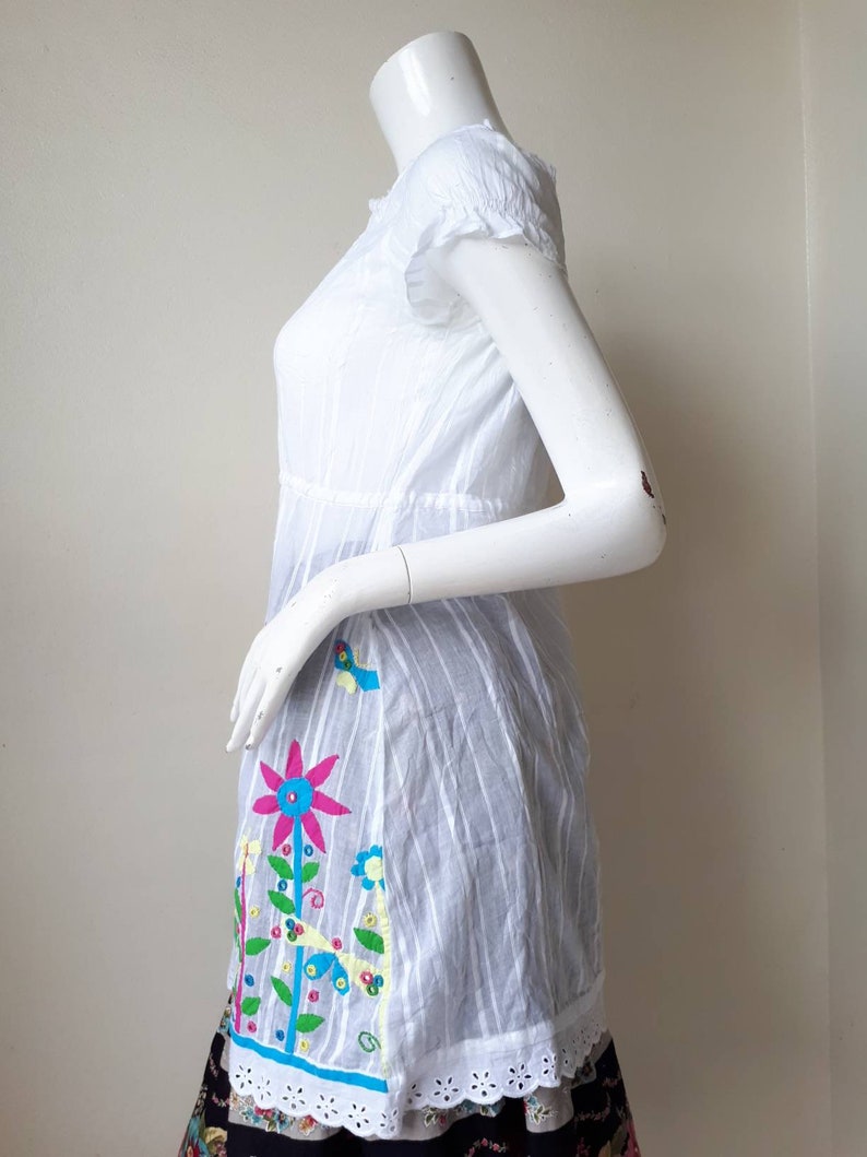 Vtg 70s cotton ethnic indian bohemian peasant mini dress size L image 9