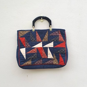 Vintage cotton patchwork handbag. 