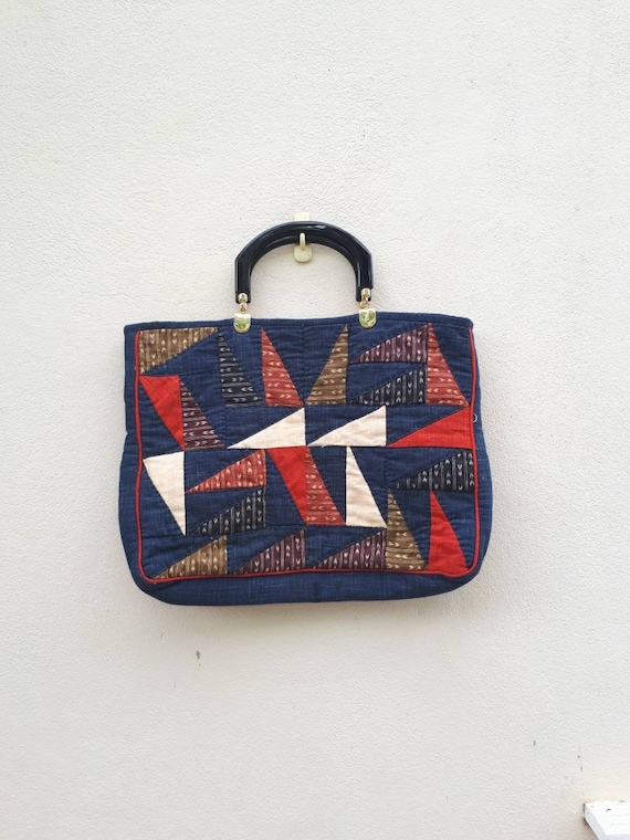 Vintage cotton patchwork handbag.  - image 1