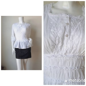 Vintage 1990&#39;s Floral Embroidered White Blouse/ Size  XS