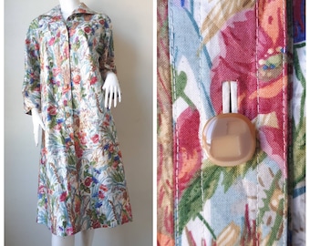 1970's 80's Vintage Outerwear Coat / Cotton Print Size  Medium