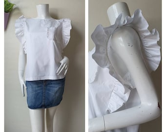 ChePe White Cotton Ruffle Blouse Size S