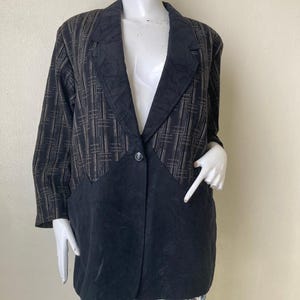 Vintage Cotton Jacket // Cotton Black and Brown Blazer Size XL