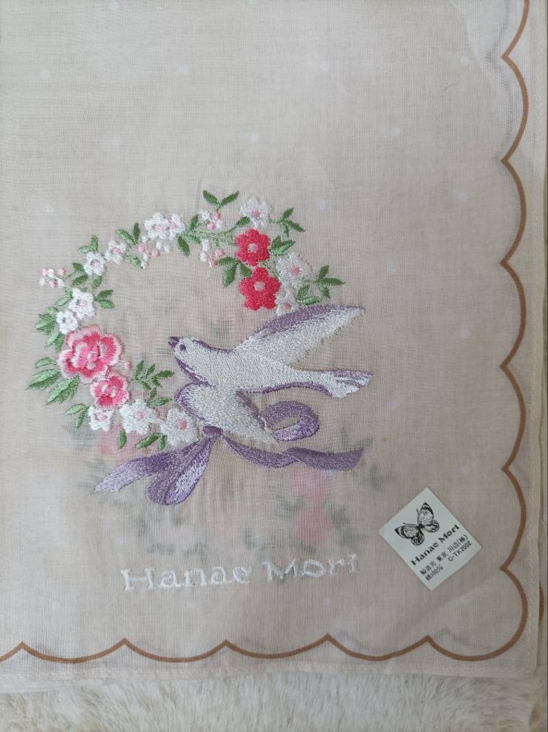 Hanae Mori Handkerchief Cotton Vintage Pocket Square Scarf image 1