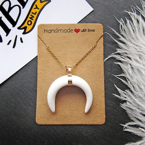 Crescent moon necklace Bone horn necklace Crescent Horn pendant Ox horn pendant White tusk pendant Opalite horn