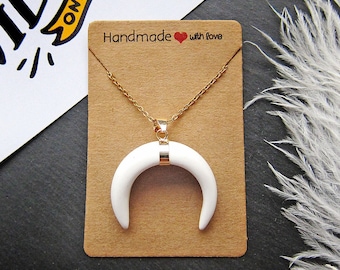 Crescent moon necklace Bone horn pendant White tusk jewelry