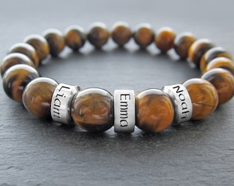 Mens gift Mens beaded name bracelet Mens name bracelet Dad bracelet with kids names Child name bracelet for dad