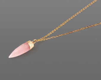 Rose quartz pendant Small Crystal point necklace Layering necklace Crystal pendant Rose quartz necklace Women quartz necklace Small drop