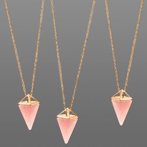 Rose quartz necklace Rose quartz pendant Rose quartz pyramid necklace Misty rose quartz pendant Dainty point necklace Pendulum necklace