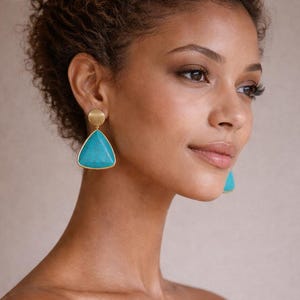 Pendientes grandes de turquesa dorados Pendientes colgantes grandes de turquesa