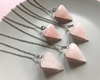 Rose quartz pendulum necklace Misty rose quartz pendant Rose quartz crystal necklace