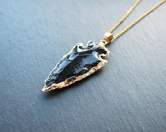 Black obsidian necklace Arrowhead necklace Real obsidian pendant Stone arrow head necklace