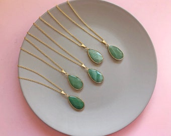 Green aventurine necklace Aventurine Crystal pendant with 18k gold chain