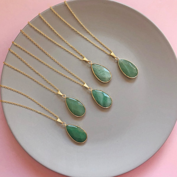 Green aventurine necklace Aventurine Crystal pendant with 18k gold chain