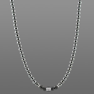 Mens custom necklace for men necklace beads initial necklace for Mens name necklace Hematite man necklace Bead initial man silver necklace