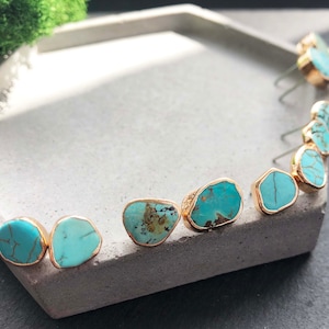 Turquoise stud earrings Turquoise ear studs Raw turquoise earring studs