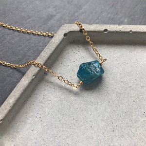Raw apatite necklace Blue apatite pendant Rough apatite crystal necklace gold Raw stone pendant necklace