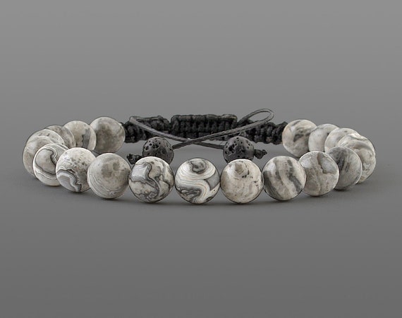 Man stone bracelet Macrame bracelets Mens Marble bracelet Boyfriend bracelet homme Pulsera macrame Gray jasper bracelets macrame jewelry