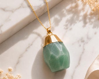 Collar de aventurina verde Collar de nefrita Aventurina colgante De gota verde Collar de cadena de collar de meditación Collar de piedra de meditación Cristal curativo