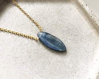 Blue kyanite crystal necklace Authentic gemstone crystal pendant Gold chain charm