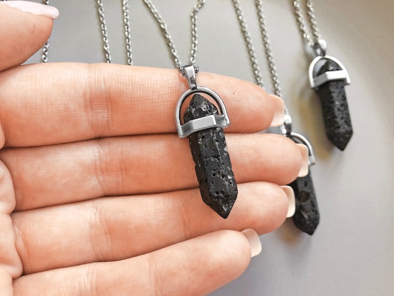 Black Lava Necklace Black Lava Pendant Hexagon Necklace - Etsy