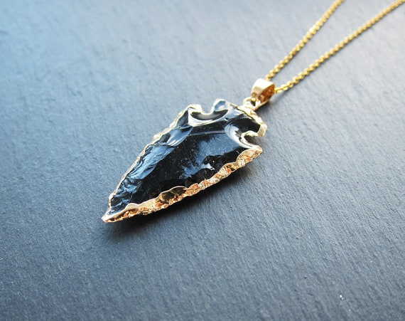 Black Obsidian Necklace Arrowhead Necklace Real Obsidian Pendant