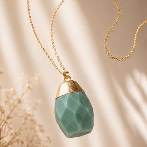Green aventurine necklace Nephrite necklace Aventurine pendant Green drop necklace chain necklace Meditation stone necklace Healing crystal image 9