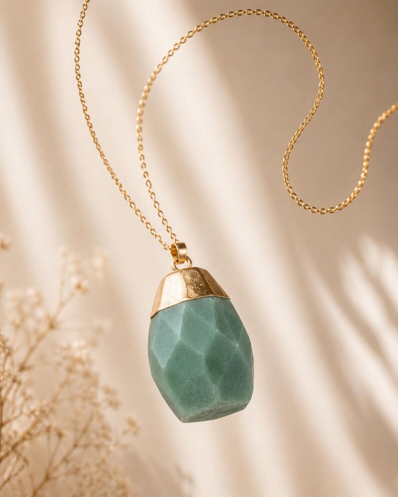 Green aventurine necklace Nephrite necklace Aventurine pendant Green drop necklace chain necklace Meditation stone necklace Healing crystal image 9