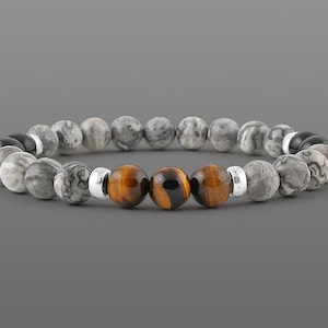Bracelet en marbre pour homme Bracelet en jaspe Bracelet réglable Bracelet en pierre pour homme Bracelet en perles de yoga pour homme Bracelet mantra en perles de mala