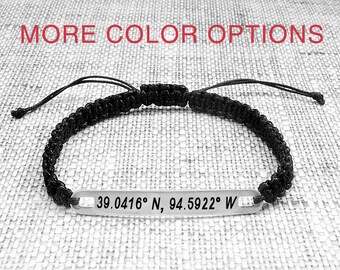 Coordinate bracelet men, Custom coordinate, message bracelet, latitude longitude, GPS bracelet, long distance, personalised message