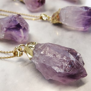 Raw Amethyst crystal necklace Natural purple gold amethyst pendant February birthstone necklace