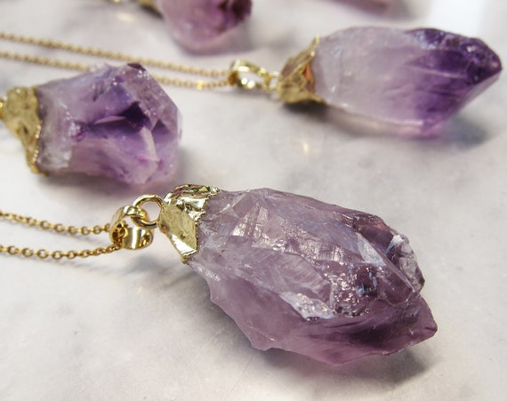 Raw amethyst 2024 crystal necklace