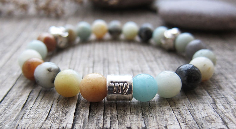 Virgo zodiac sign bracelet Amazonite bracelet Zodiac jewelry Virgo birthstone Zodiac bracelet September birthstone Gemstone bracelet for her