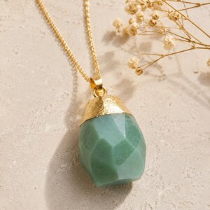 Green aventurine necklace Nephrite necklace Aventurine pendant Green drop necklace chain necklace Meditation stone necklace Healing crystal image 3