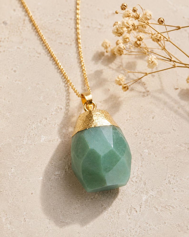 Green aventurine necklace Nephrite necklace Aventurine pendant Green drop necklace chain necklace Meditation stone necklace Healing crystal image 3