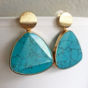 Big turquoise earrings gold Large Turquoise drop earrings