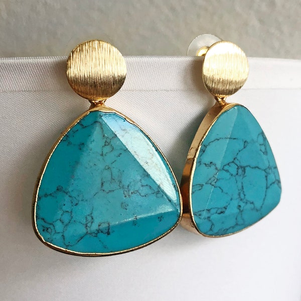 Big turquoise earrings gold Large Turquoise drop earrings