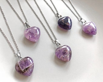 Amethyst crystal necklace Amethyst heart pendant Purple amethyst necklace silver