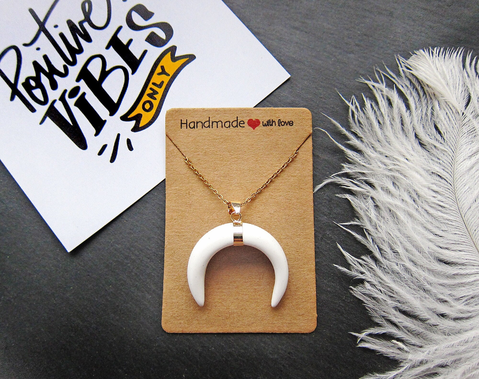 Crescent moon necklace Bone horn pendant White tusk jewelry