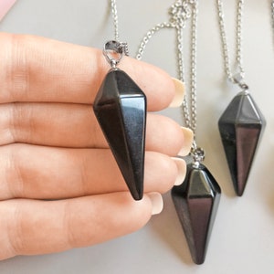 Obsidian necklace Black pendulum necklace Black stone pendant image 5