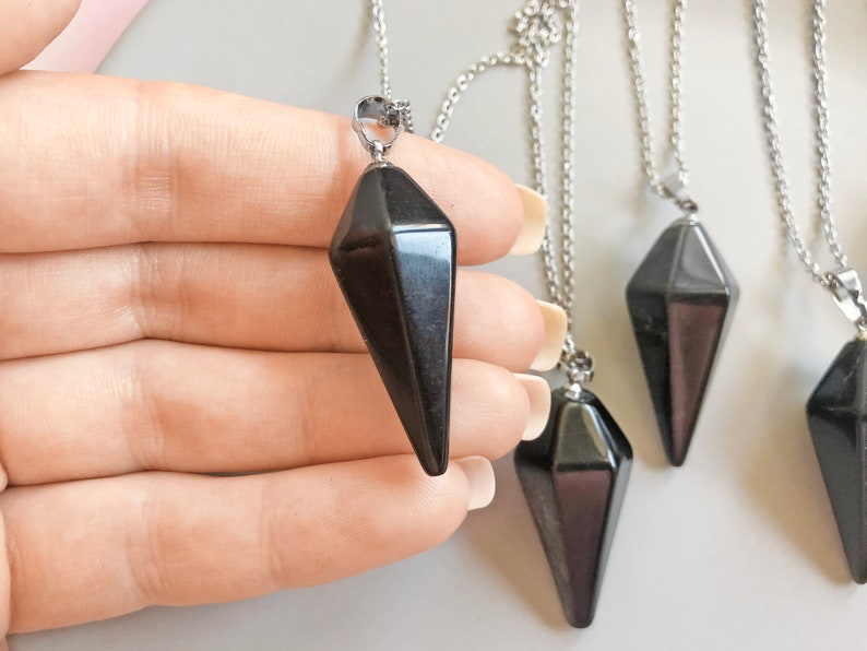 Obsidian necklace Black pendulum necklace Black stone pendant image 5