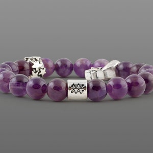 Aquarius birthstone Zodiac bracelet Zodiac jewellery Astrology bracelet Stretch bracelet Beaded bracelet Purple amethyst bracelet for women image 2