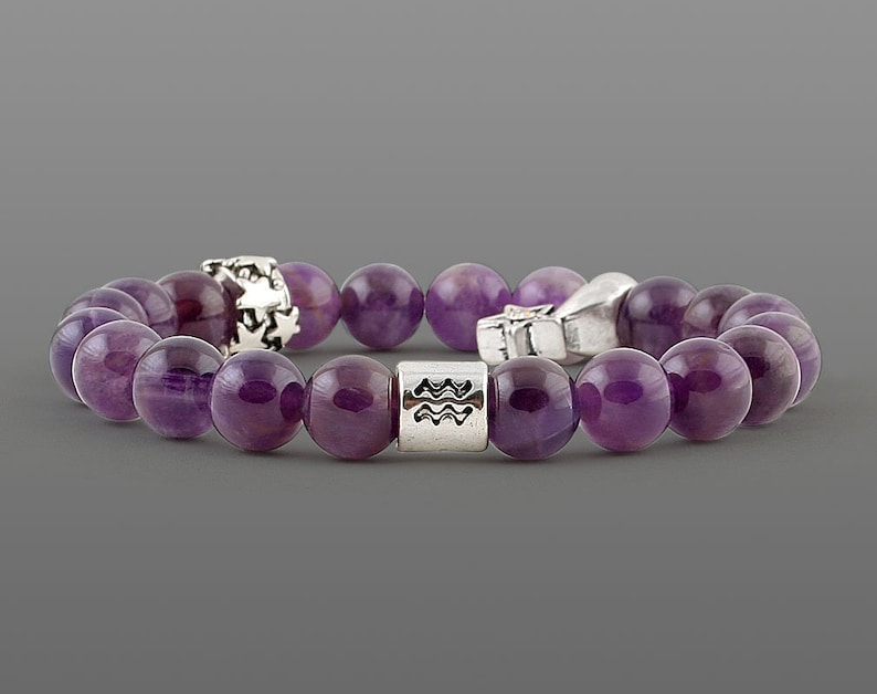 Aquarius birthstone Zodiac bracelet Zodiac jewellery Astrology bracelet Stretch bracelet Beaded bracelet Purple amethyst bracelet for women image 2