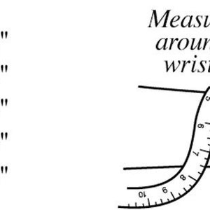May include: Diagram showing wrist measurement guide for bracelet sizing. Includes text: X Small 4 1/2" to 5 1/2", Small 5 1/2" to 6 1/2", Medium 6 1/2" to 7 1/2", Large 7 1/2" to 8 1/2", X Large 8 1/2" to 9 1/2". A hand is shown with a measuring tape around the wrist.