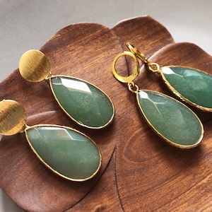 Aventurine earrings dangle Green aventurine earrings gold Green earrings