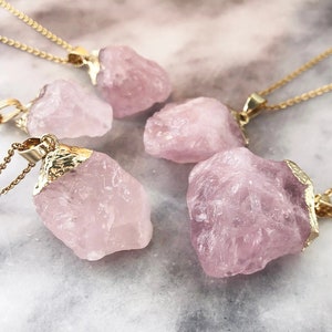 Raw rose quartz necklace Misty rose quartz pendant Rose quartz crystal necklace Real rose quartz necklace Raw stone necklace
