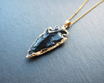 Zwarte obsidiaanketting Pijlpuntketting voor mannen Zwarte pijlpunthanger Stenen pijlpuntketting Heren gouden ketting kristal